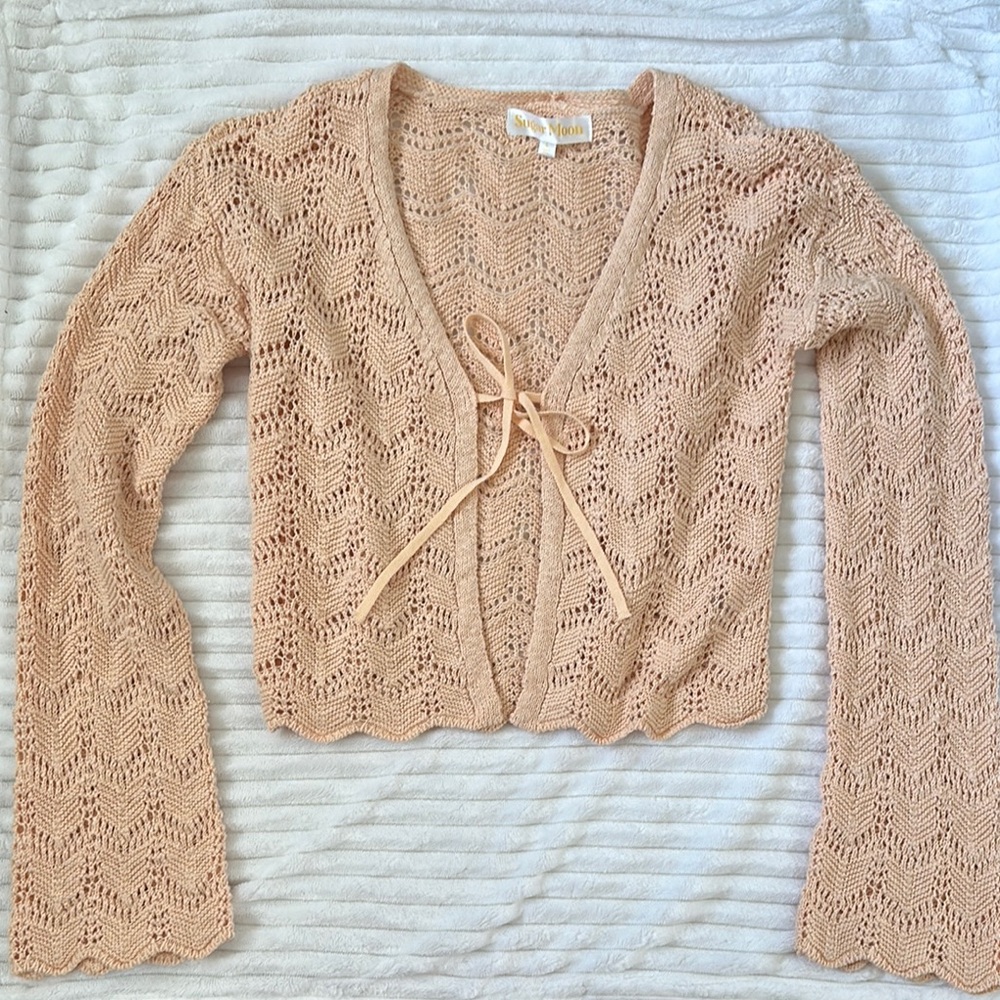 Orange Cable Knit Cropped Cardigan